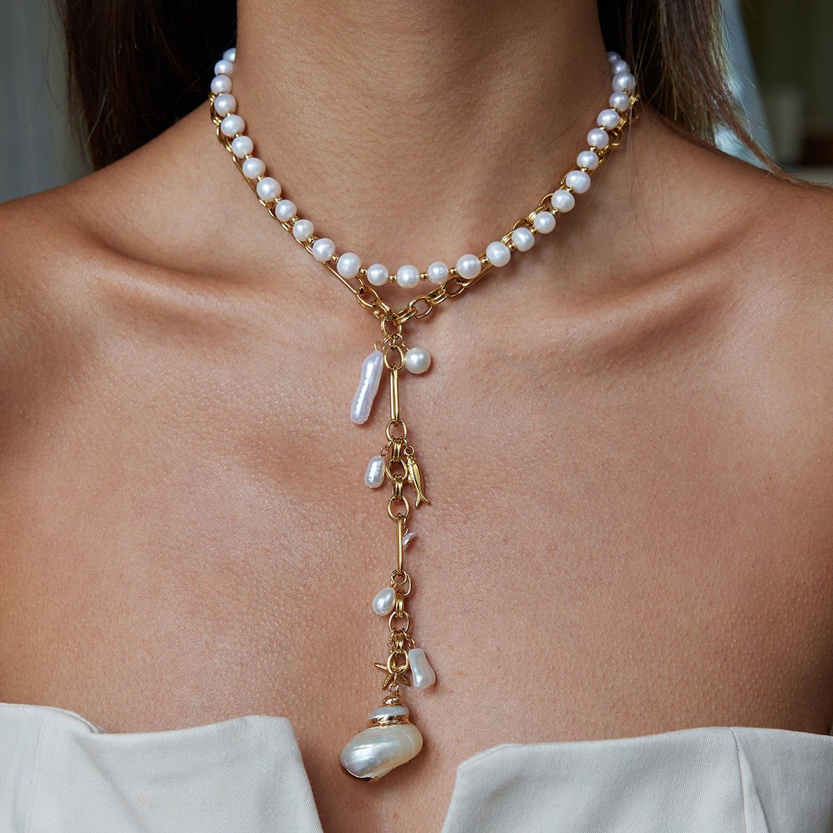 Minimalist Y-Chain Necklace with Conch Pendant – High-Grade Stainless Steel