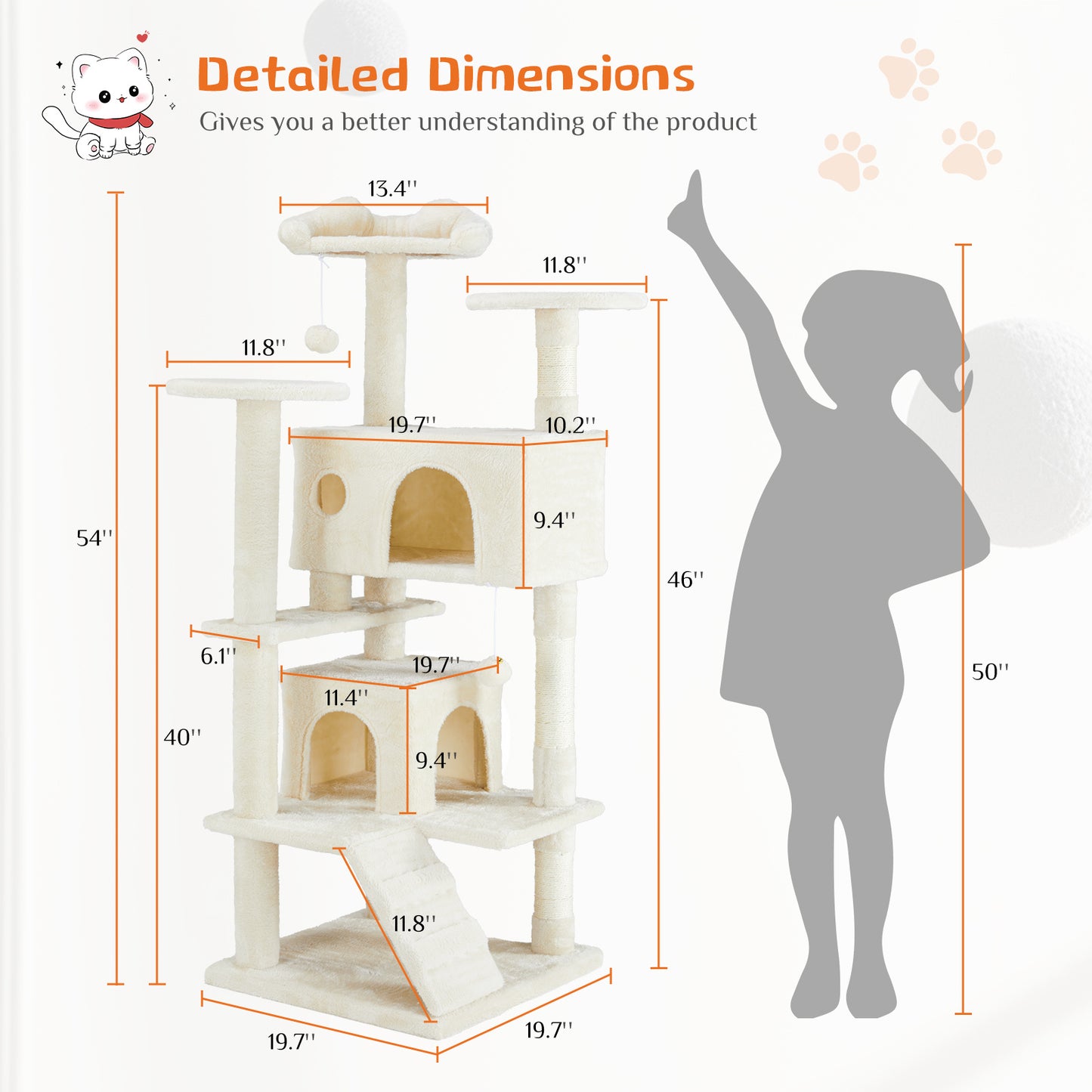 54” Multi-Functional Cat Tree House with Toys & Lounge – Dark Blue