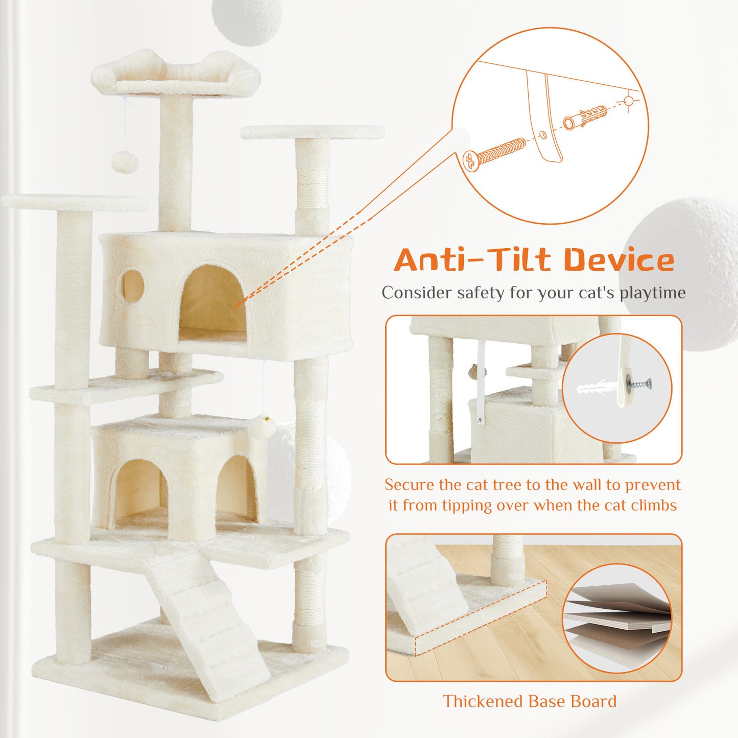 54” Multi-Functional Cat Tree House with Toys & Lounge – Dark Blue