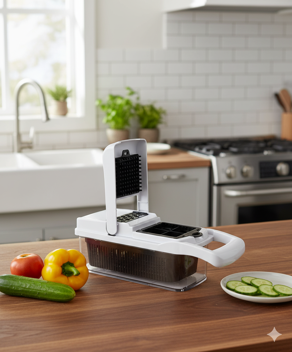 26-in-1 Vegetable Chopper & Slicer Set with Container — Multi Cutter with 16 Blades, Peeler, Glove, Hand Guard & Cleaning Tools