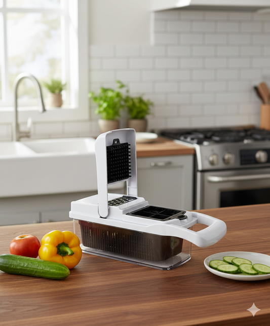 26-in-1 Vegetable Chopper & Slicer Set with Container — Multi Cutter with 16 Blades, Peeler, Glove, Hand Guard & Cleaning Tools