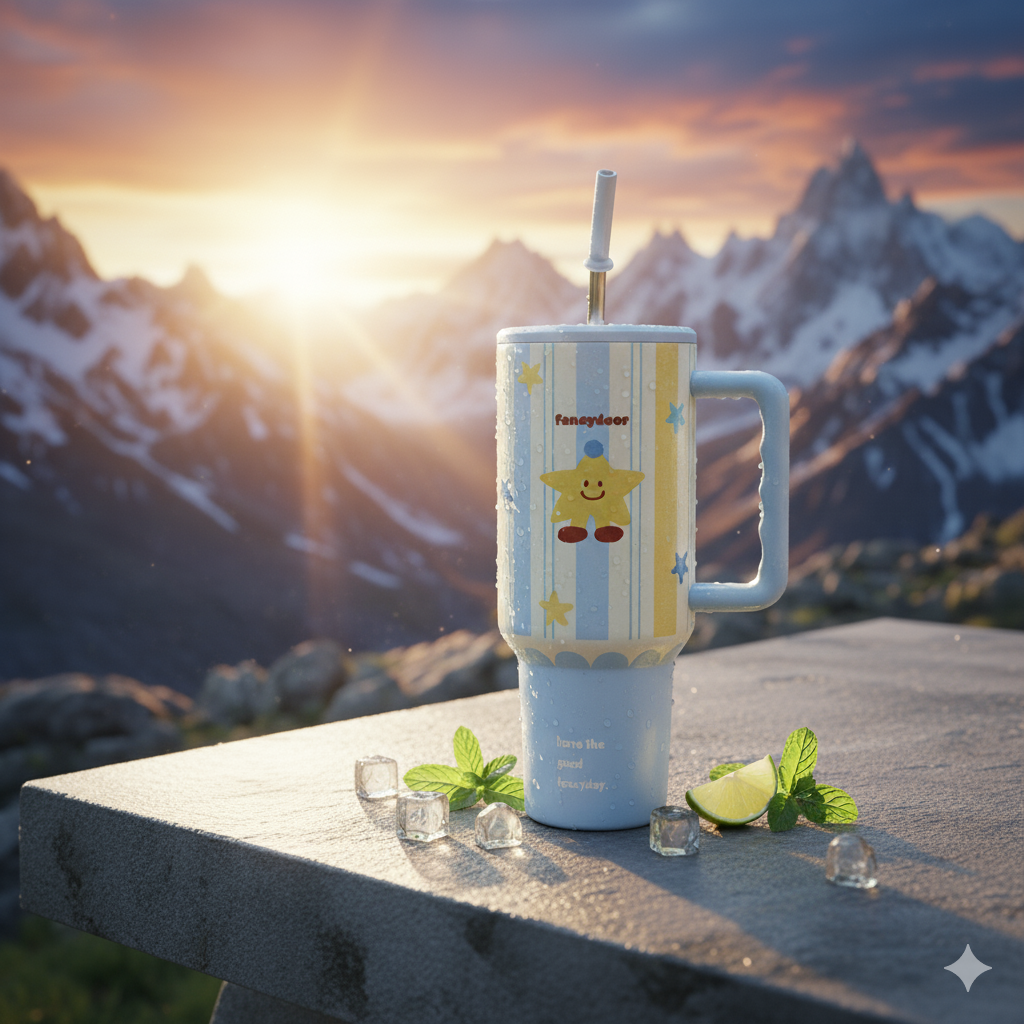 40oz Cute Printed Insulated Tumbler with Handle & Straw — Aesthetic Travel Cup for Hot & Cold Drinks