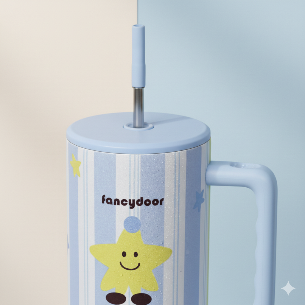 40oz Cute Printed Insulated Tumbler with Handle & Straw — Aesthetic Travel Cup for Hot & Cold Drinks