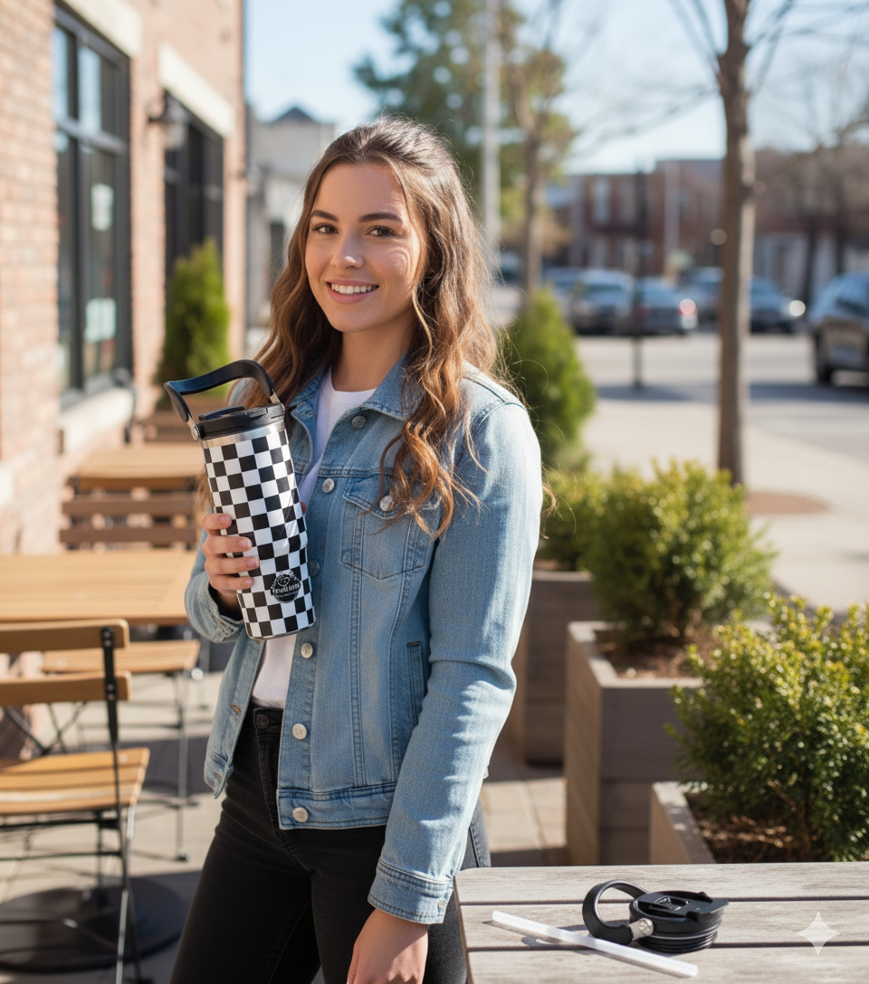 40 oz Sipper with Handle & Straw – Vacuum Insulated Stainless Steel Travel Mug