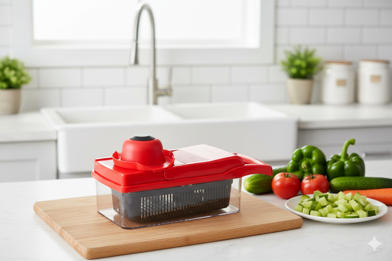 26-in-1 Vegetable Chopper & Slicer Set with Container — Multi Cutter with 16 Blades, Peeler, Glove, Hand Guard & Cleaning Tools