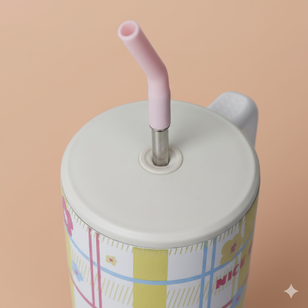 40oz Cute Printed Insulated Tumbler with Handle & Straw — Aesthetic Travel Cup for Hot & Cold Drinks