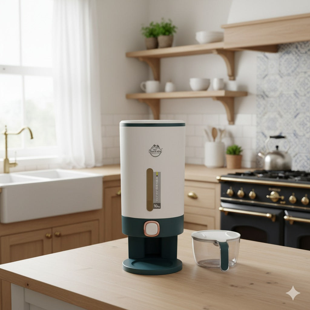 Teckido Smart Rice Dispenser – Airtight Food Storage Container with Measuring Cup | Available in 5kg & 10kg Capacity