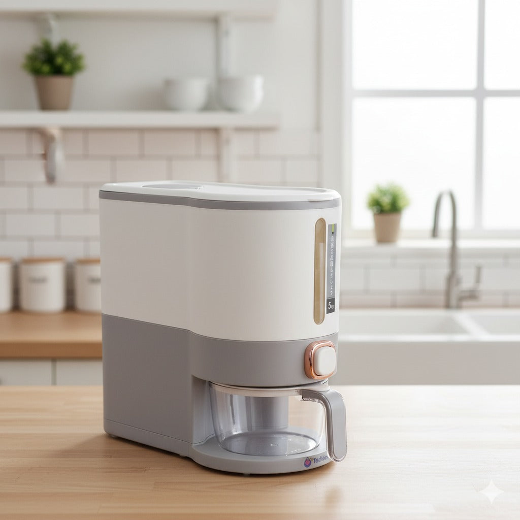 Teckido Smart Rice Dispenser – Airtight Food Storage Container with Measuring Cup | Available in 5kg & 10kg Capacity