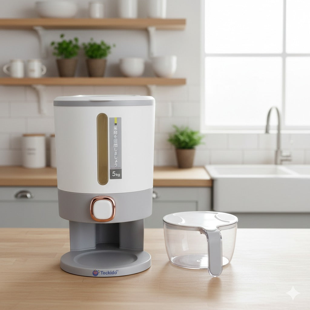 Teckido Smart Rice Dispenser – Airtight Food Storage Container with Measuring Cup | Available in 5kg & 10kg Capacity