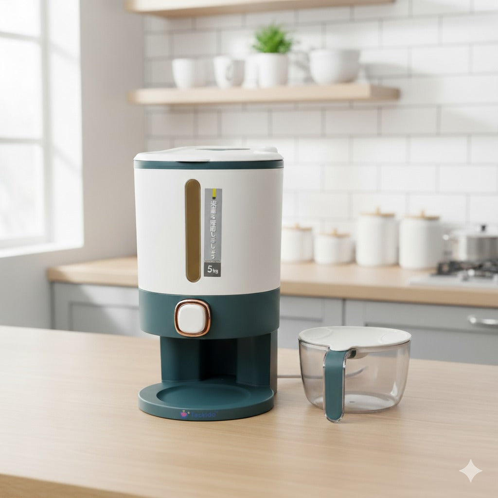 Teckido Smart Rice Dispenser – Airtight Food Storage Container with Measuring Cup | Available in 5kg & 10kg Capacity