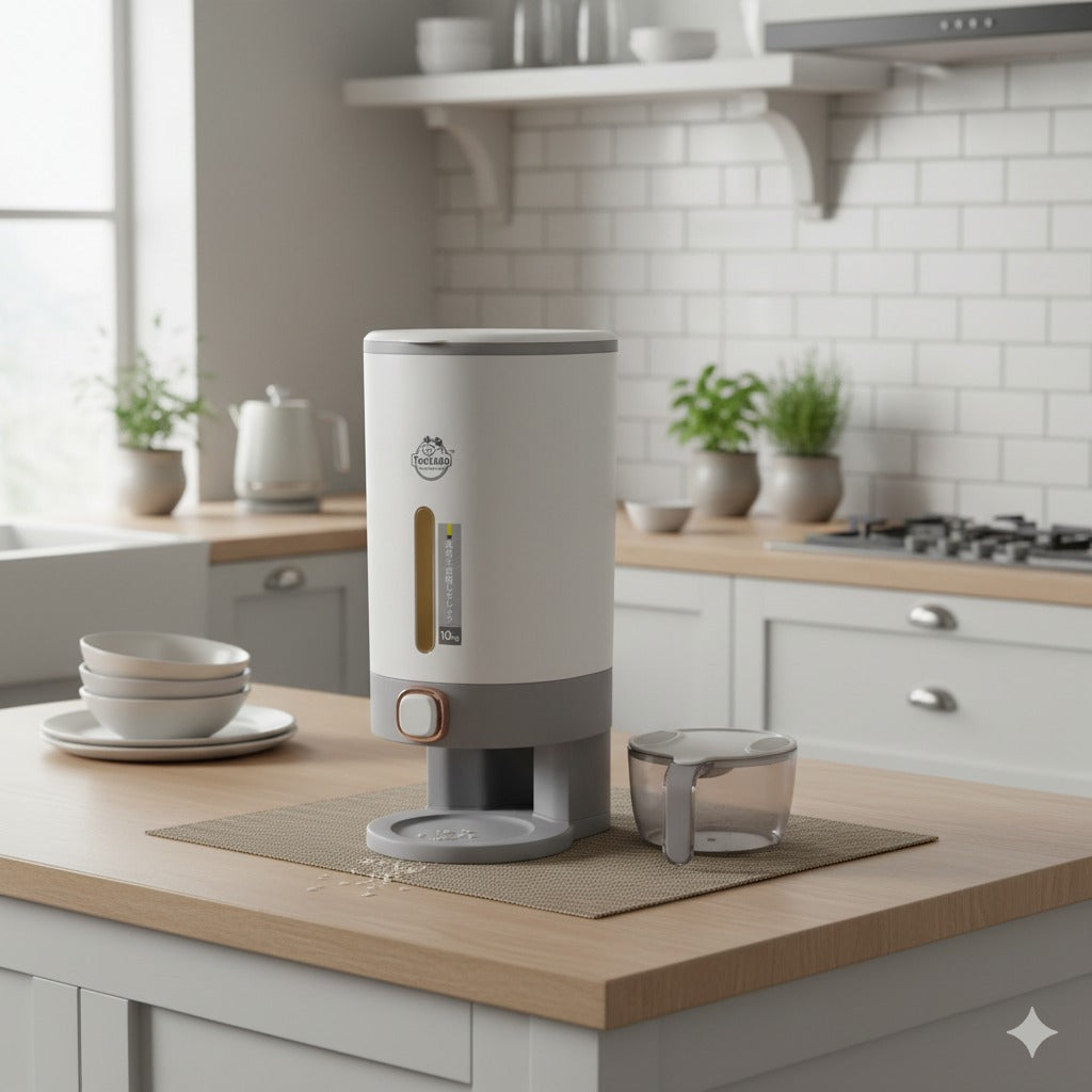 Teckido Smart Rice Dispenser – Airtight Food Storage Container with Measuring Cup | Available in 5kg & 10kg Capacity