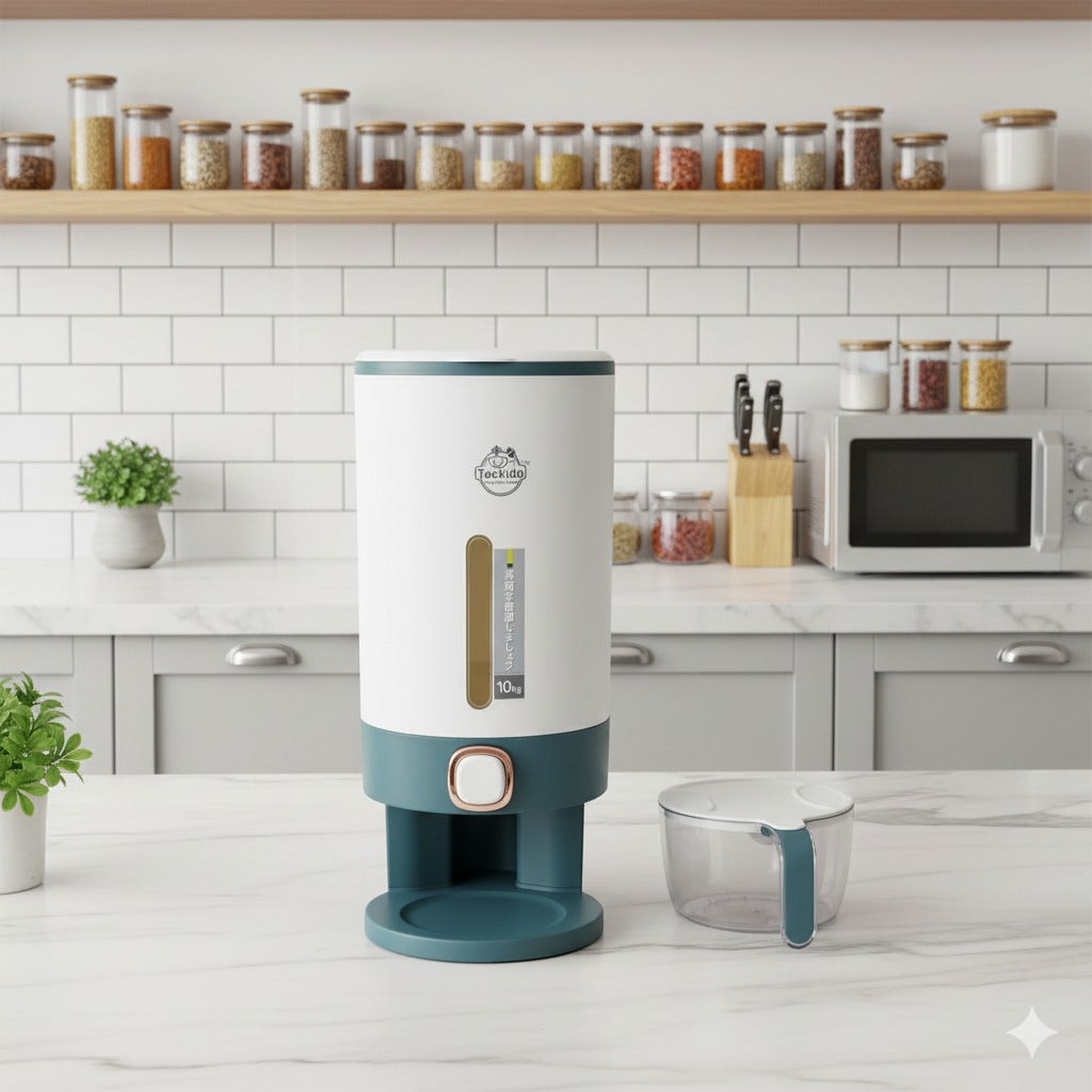 Teckido Smart Rice Dispenser – Airtight Food Storage Container with Measuring Cup | Available in 5kg & 10kg Capacity