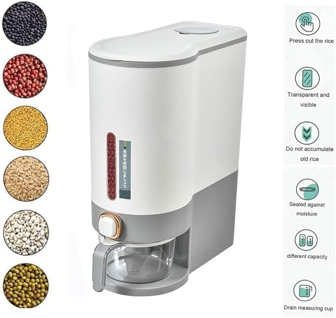 Teckido Smart Rice Dispenser – Airtight Food Storage Container with Measuring Cup | Available in 5kg & 10kg Capacity
