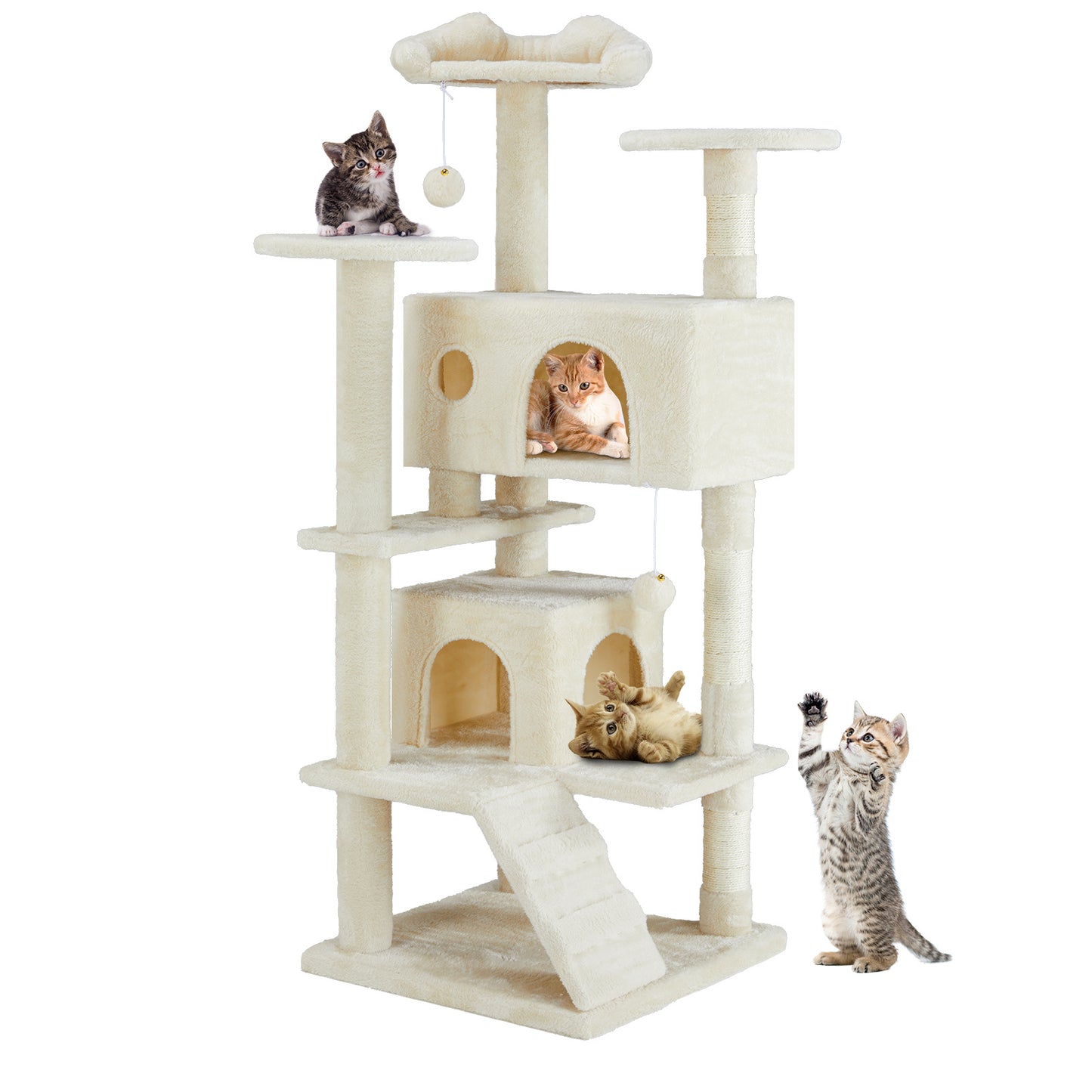 54” Multi-Functional Cat Tree House with Toys & Lounge – Dark Blue