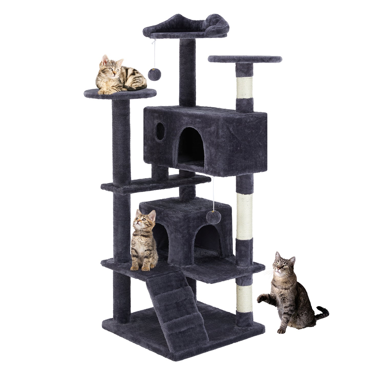 54” Multi-Functional Cat Tree House with Toys & Lounge – Dark Blue